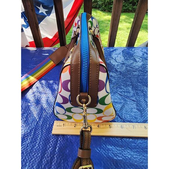 AUTHENTIC COACH ROWAN PVC LEATHER TRIM SATCHEL BAG PURSE 2488 RAINBOW/PRIDE - Picture 4 of 8